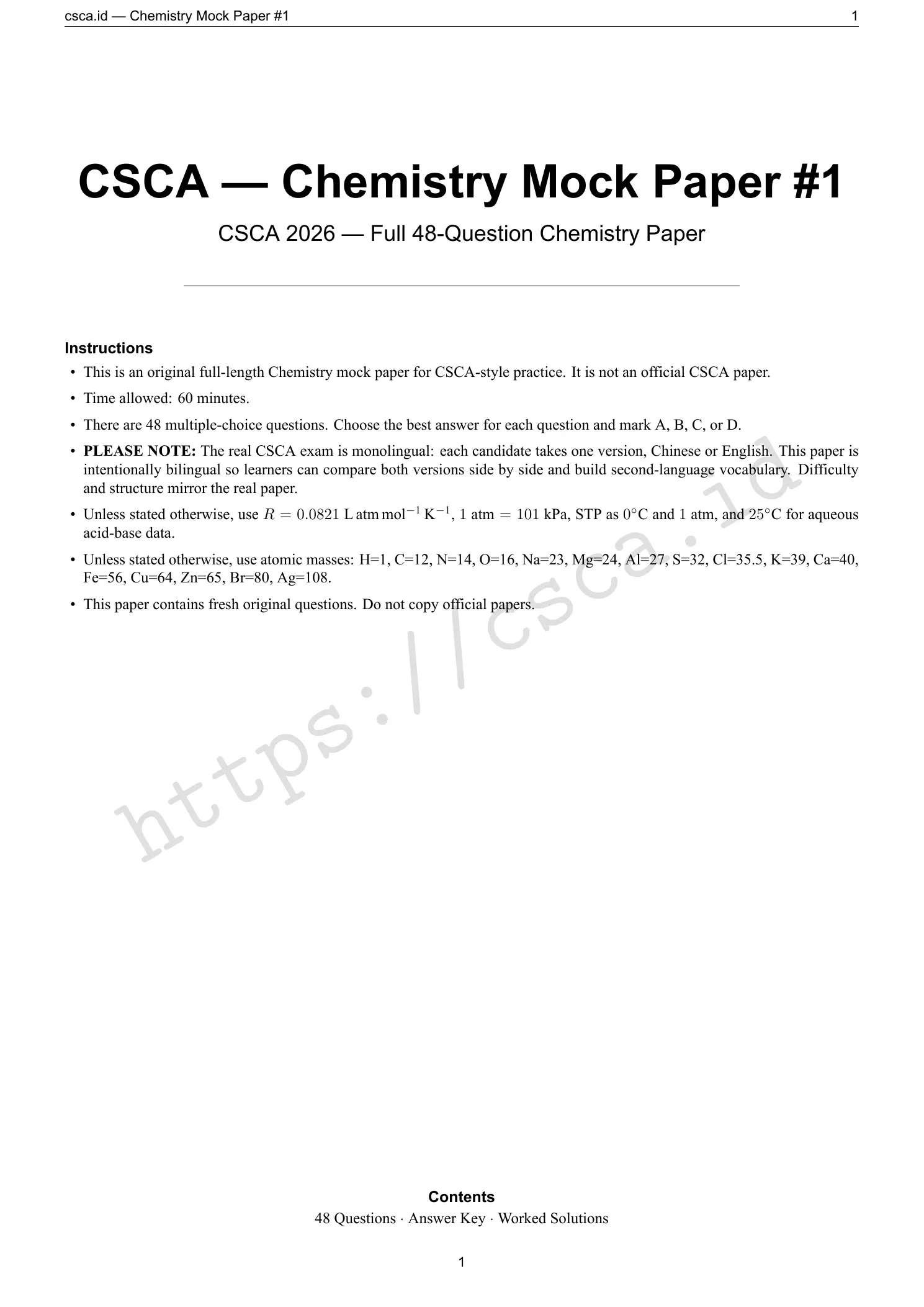 Chemistry Mock #1 — 48 Questions
