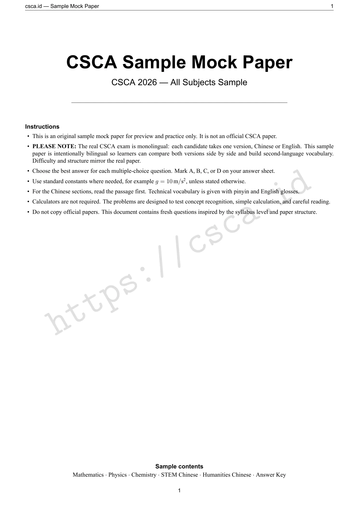 Try the full sample mock paper